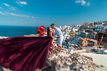 Magical Flying Dress Photoshoot in Santorini