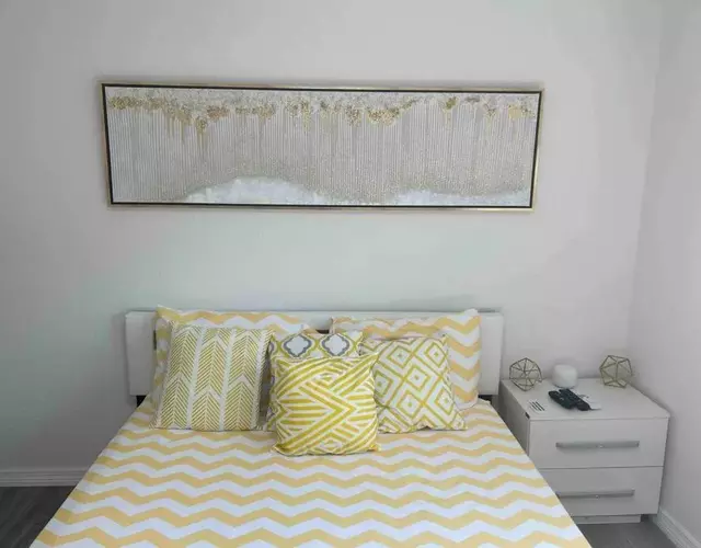 Room in smart home with pond view