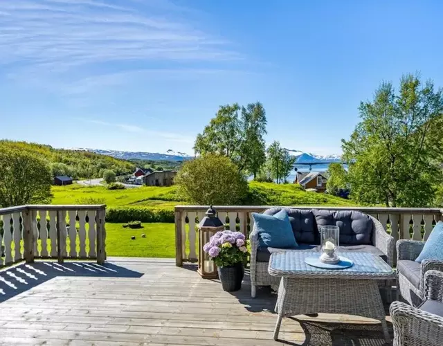 Serene Countryside Holiday Home with Fjord Views and blooming Gardens