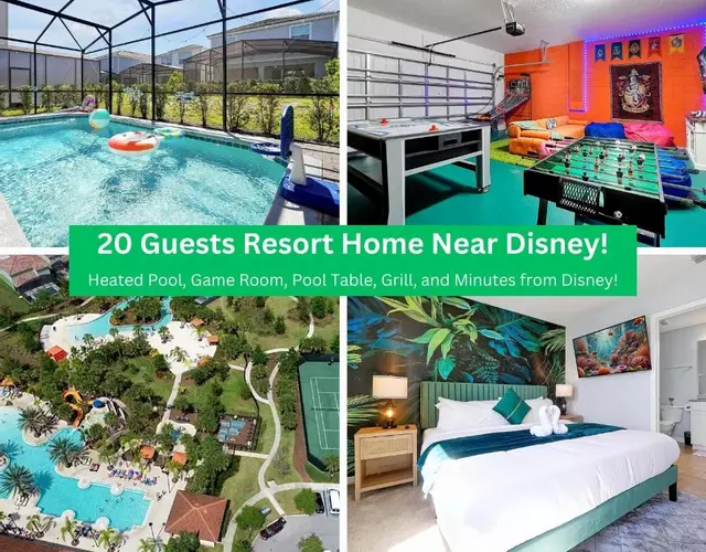 NEW 5 bed 4 bath, 20 Guests Resort Near Disney W PS5,BBQ, Pool