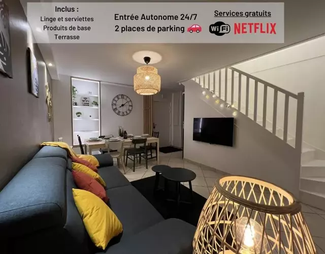 T3 Flat Moderne sur 2 étages Metro Parking Free Entrance autonome