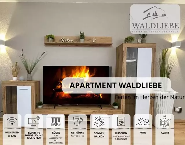 Exklusives 5-Sterne Apartment Waldliebe mit Indoor-Pool, Sauna, top Lage und Ausblick in die Natur, Hunde willkommen