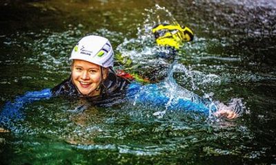 Sporty canyoning in Kleinwalsertal in the Schwarzwasserbach