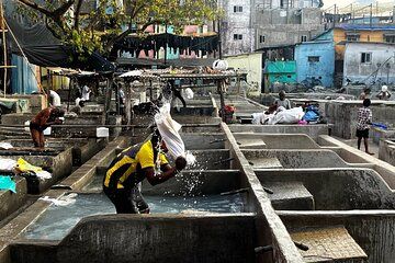 Market and Dhobhi Ghat Laundry at Dawn in Mumbai