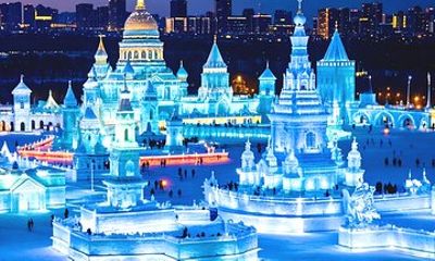 Harbin: Ice & snow World Magic ticket with (pick up/Sauna Opt)