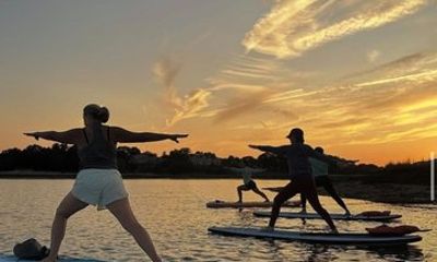 Sunset Guided Paddleboard Yoga Class in Hingham