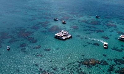 Diving in the crystal clear waters in the Parrachos of Maracajaú
