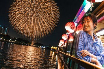Sumidagawa Fireworks Festival on a Japanese traditional Houseboat
