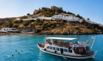 Faliraki: Lindos Boat Cruise with Swim stops & Free Time