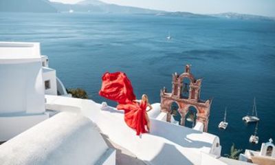 Experience the Magic of Santorini with a Flying Dress Photoshoot