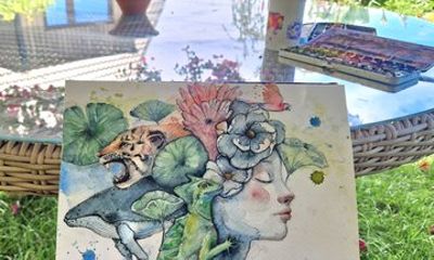 Watercolor Painting Workshop in a Seaside Garden with Ocean Views
