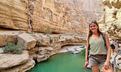 Group Tour to Wadi Shab Trek Swim Sinkhole and Fins Beach