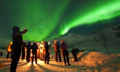 Northern Lights Chase by a modern comfortable Bus