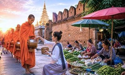 Authentic Chiang Mai Alms Giving and Lanna Cultural Experience