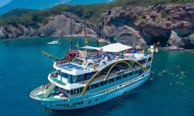 Megastar Boat Tour from Kemer Transfer Incl Lunch Swimming Stops