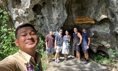 Exploring hiking climbing adventure caving mountain tour around