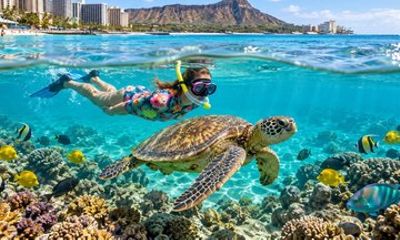 Waikiki Turtle Reef Snorkel and 850 Foot Parasailing Bundle