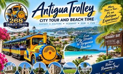 Antigua: Trolley Train City Tour & Beach Time