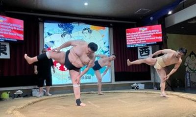 Watching Sumo Wrestlers Morning Practice and Sumo Entertainment